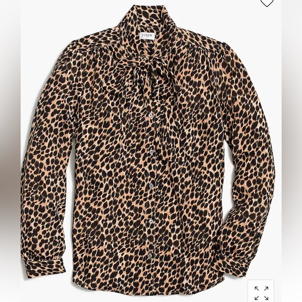 J. Crew • Leopard Print Tie Neck Blouse